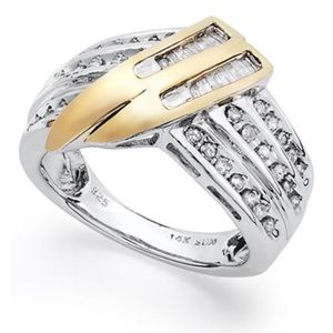 Sterling silver and diamond ring 14 K gold size 9